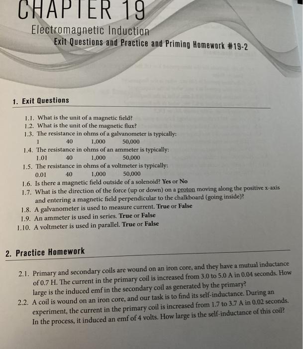 Solved CHAPTER 19 Electromagnetic Induction Exit Questions | Chegg.com