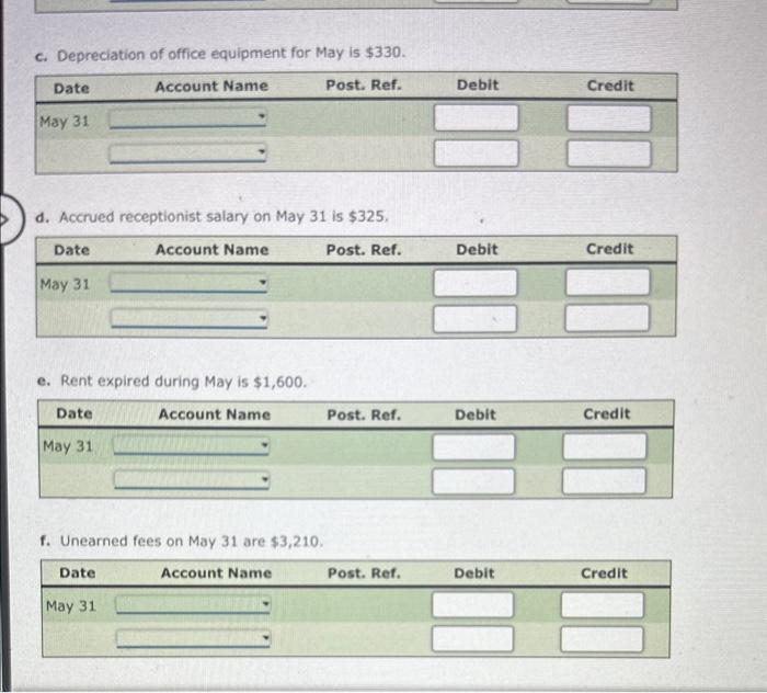 c. Depreciation of office equipment for May is 330.