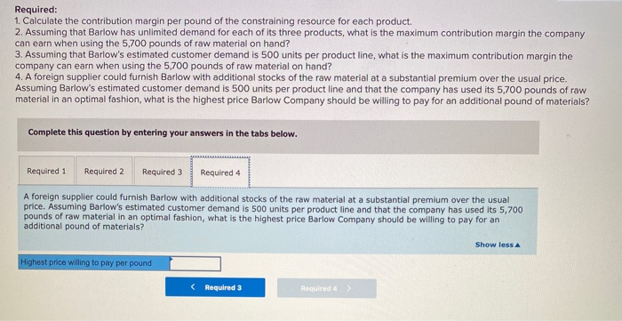 Solved Barlow Company manufactures three products-A, B, and | Chegg.com