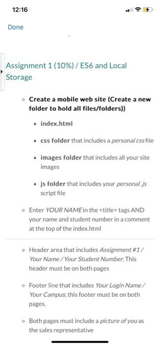 Solved Assignment 1(10%) / ES6 and Local storage - Create a | Chegg.com