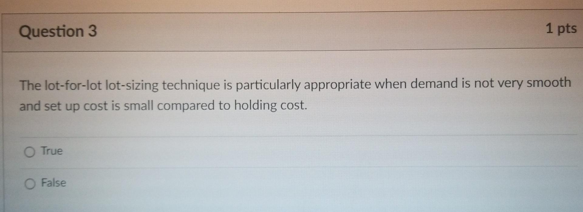 Solved Question 3 The lotforlot lotsizing technique is