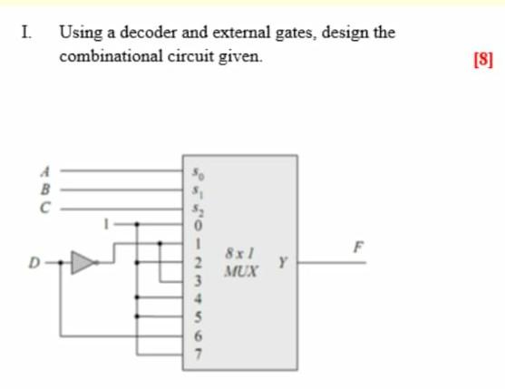 Solved I. Using a decoder and external gates, design the | Chegg.com