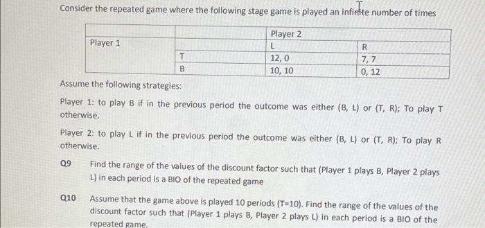 Solved Consider The Repeated Game Where The Following Stage | Chegg.com