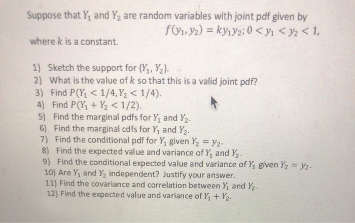 Solved Suppose that Y, and Y2 are random variables with | Chegg.com