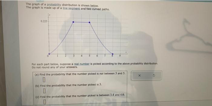 The graph of a probability distribution is shown below.
The graph is made up of a line segment and two curved paths.
For each