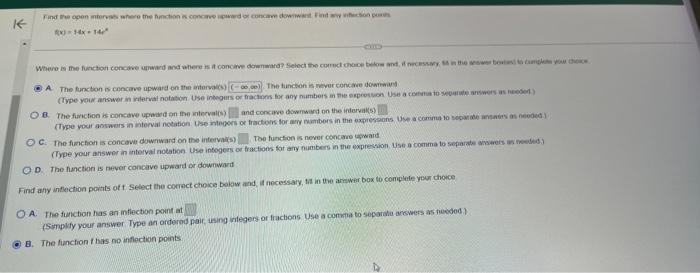 Solved (xx)=14x+14ex A. The functon is concave upward on the | Chegg.com