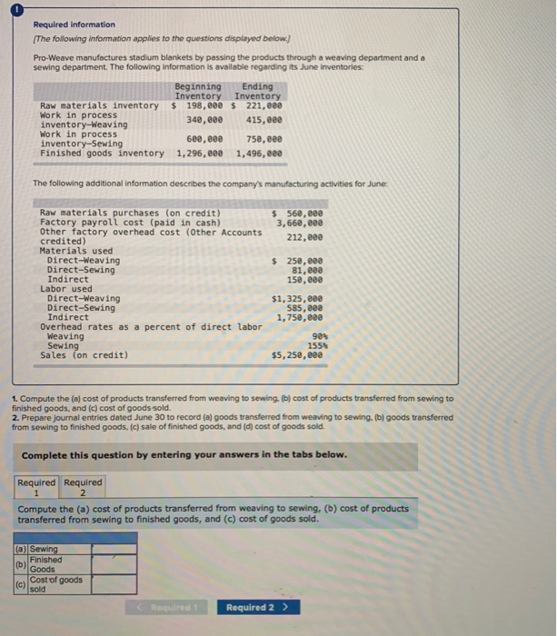 Solved Required Information [The following information | Chegg.com