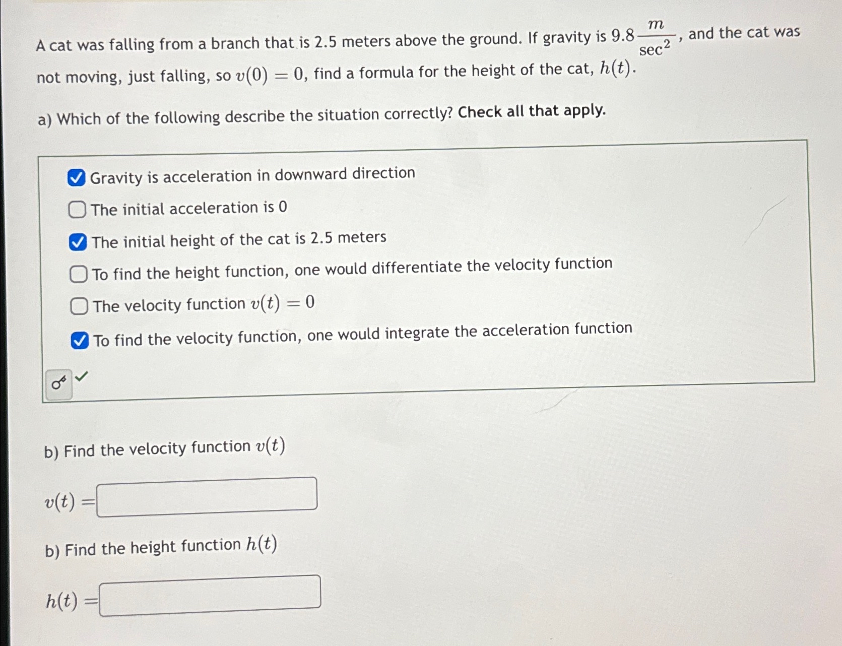 Solved A cat was falling from a branch that is 2.5 ﻿meters | Chegg.com