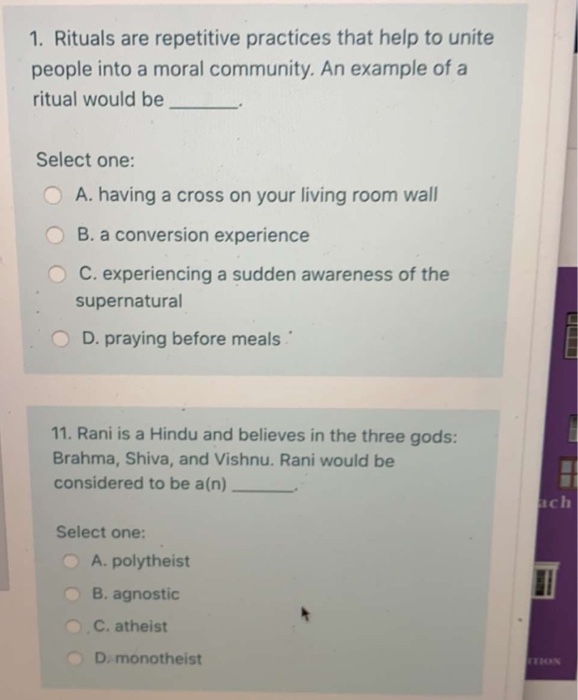 Solved 1. Rituals are repetitive practices that help to | Chegg.com
