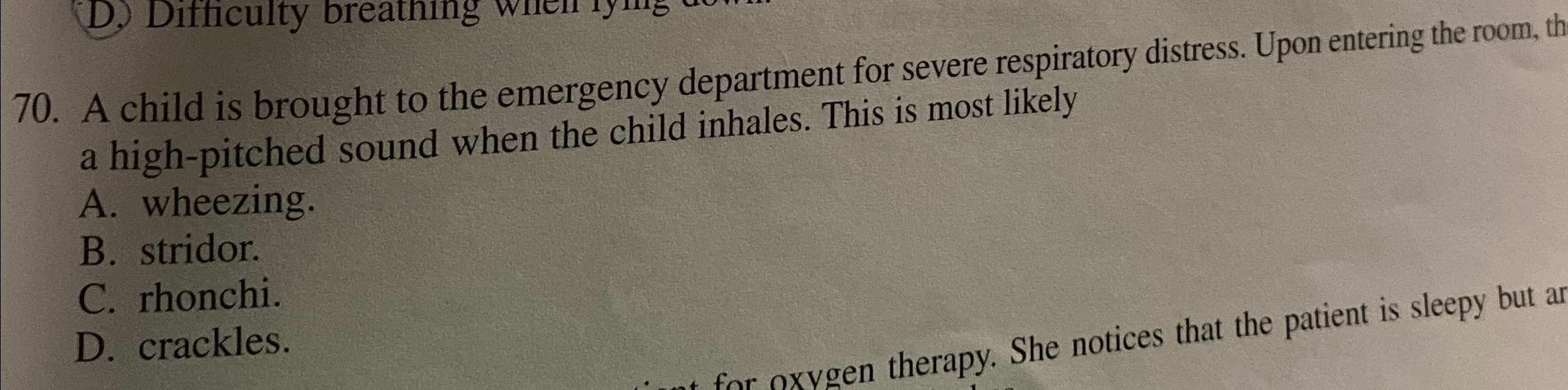 Solved A child is brought to the emergency department for | Chegg.com