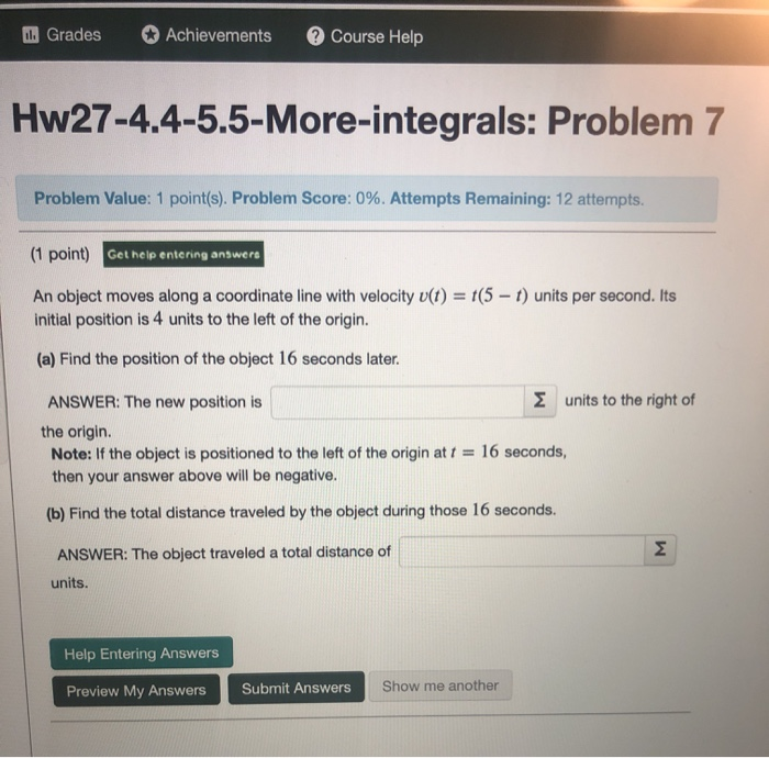 Solved Grades Achievements Course Help | Chegg.com