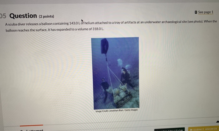 Solved 5 Question (2 Points) See Page 1 A Scuba Diver | Chegg.com