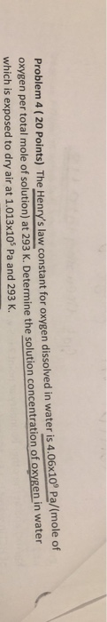 Solved Problem 4 ( 20 Points) The Henry's Law Constant For | Chegg.com