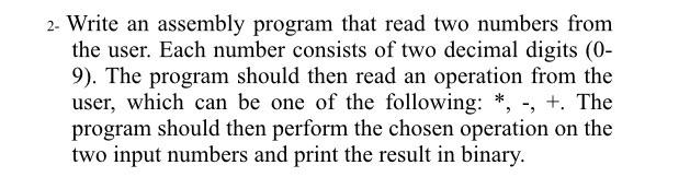 Solved 2- Write an assembly program that read two numbers | Chegg.com