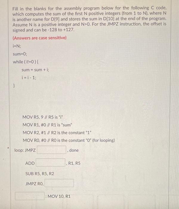 Solved Fill in the blanks for the assembly program below for | Chegg.com