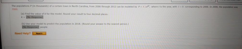 Solved The populations P (in thousands) of a certain town in | Chegg.com