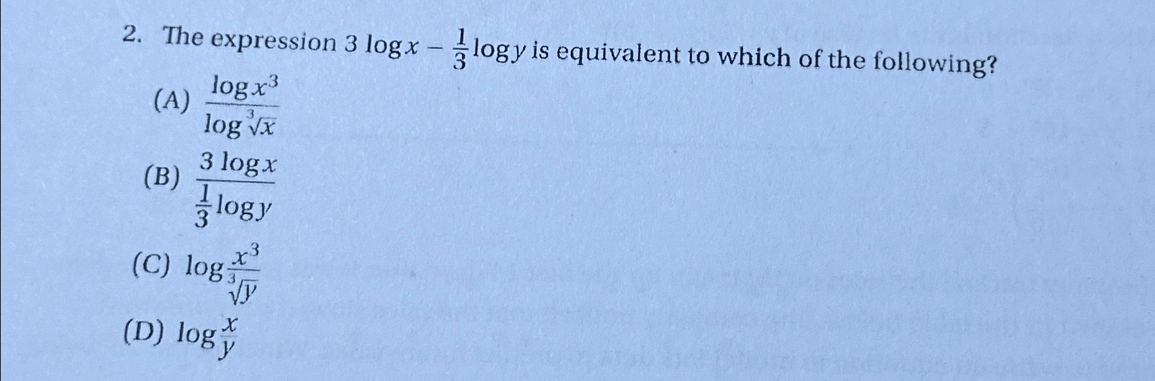 Solved The expression 3logx-13logy ﻿is equivalent to which | Chegg.com