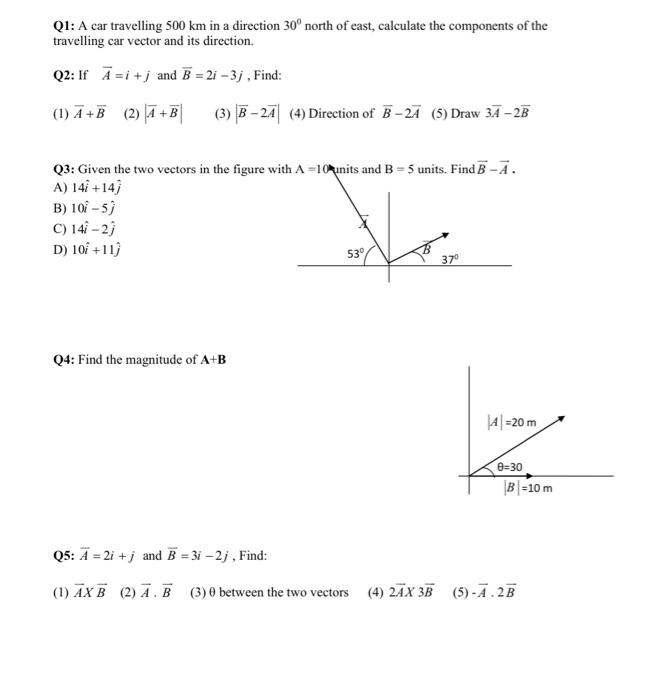 Solved Q1: A car travelling 500 km in a direction 30∘ north | Chegg.com