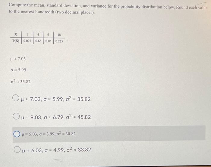 [Solved] Compute the mean, standard deviation, and varianc