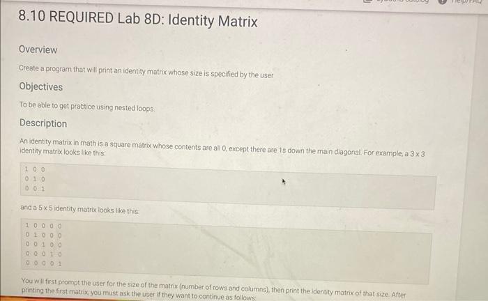 Solved Overview Create a program that will print an identity | Chegg.com