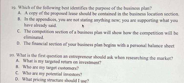 which of the following best describes a business plan group of answer choices