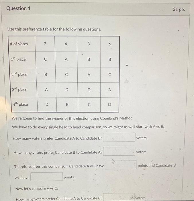 Solved Use this preference table for the following | Chegg.com