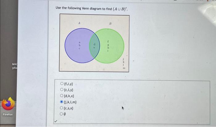 Solved Use The Following Venn Diagram To Find (A∪B)C. | Chegg.com