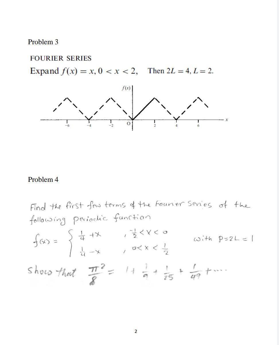 Solved Fourier-Series Homework 2 Problem 1 Find The Fourier | Chegg.com