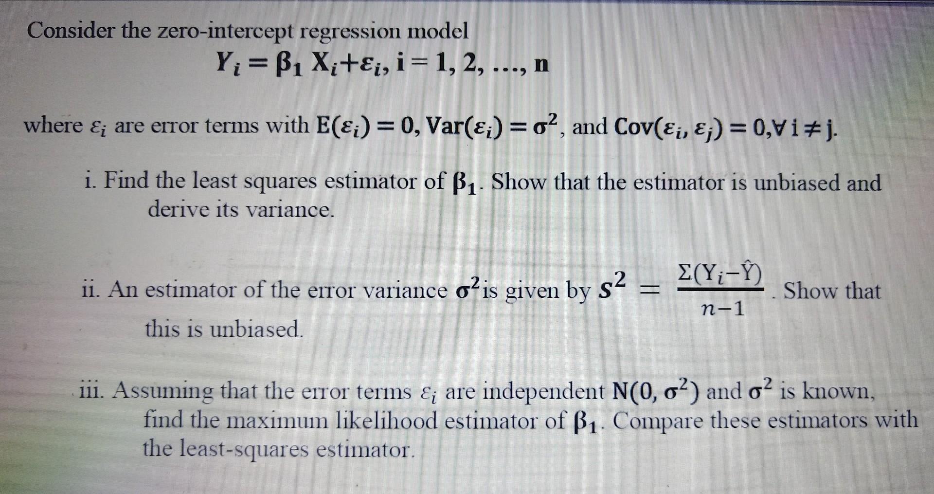 zero intercept hypothesis