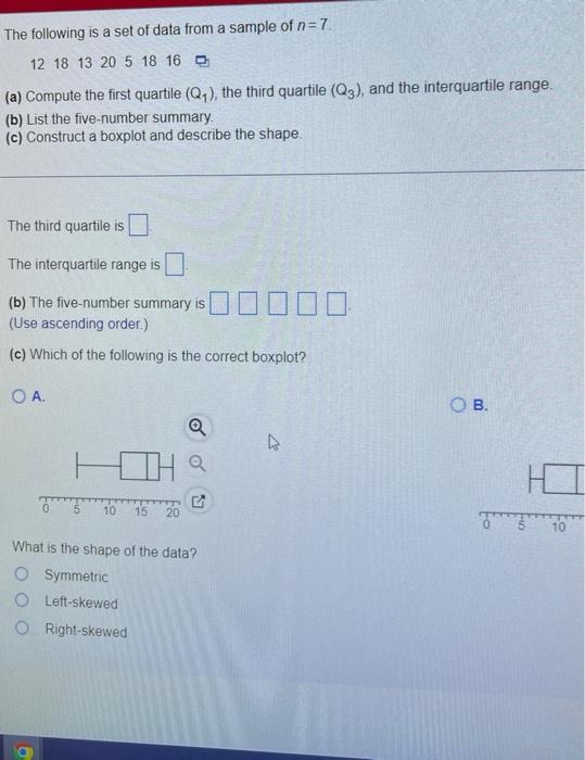 Solved The Following Is A Set Of Data From A Sample Of N=7. | Chegg.com