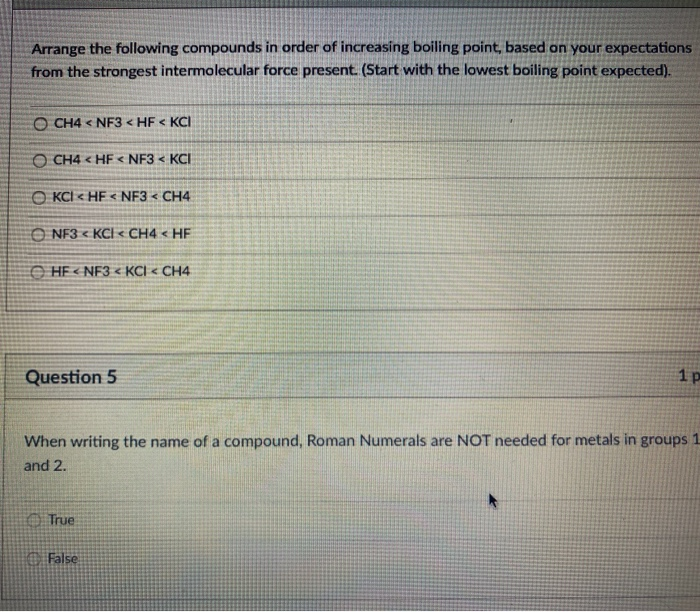 Solved Arrange the following compounds in order of | Chegg.com
