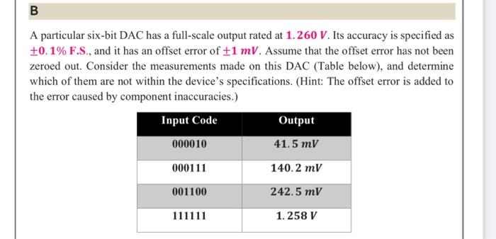 Solved B A particular six-bit DAC has a full-scale output | Chegg.com