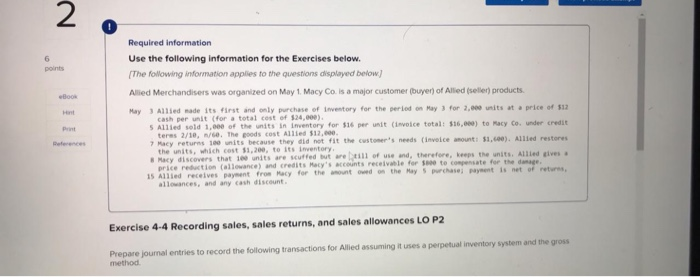 Solved 2 6 points Required information Use the following | Chegg.com