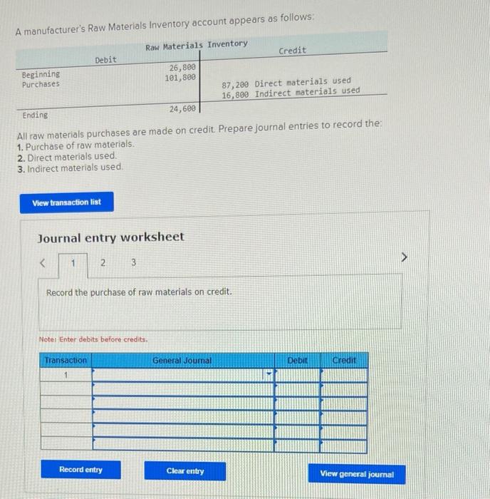 Solved A manufacturer's Raw Materials Inventory account