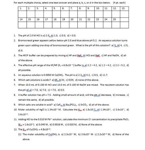 Solved For each multiple choice, select one best answer and | Chegg.com