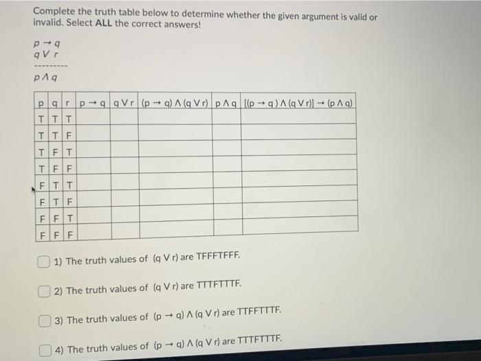 Solved Complete the truth table below to determine whether | Chegg.com