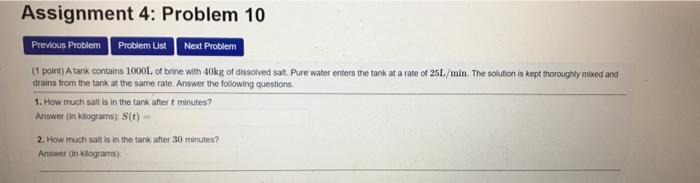Solved Assignment 4: Problem 10 Previous Problem Problem | Chegg.com