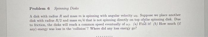 Solved Problem 6 Spinning Disks A Disk With Radius R And 