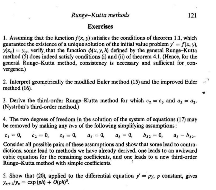 Solved Runge-Kutta Methods 121 Exercises = 1. Assuming That | Chegg.com