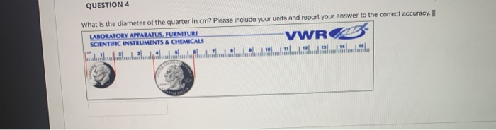 Solved QUESTION 4 What is the diameter of the quarter in cm? | Chegg.com