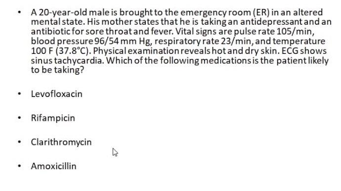 Solved A 20-year-old male is brought to the emergency room | Chegg.com