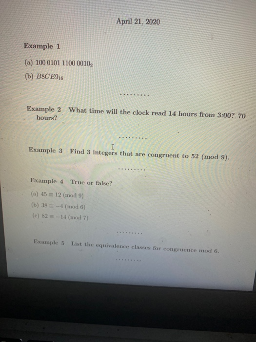 Solved April 21, 2020 Example 1 (a) 100 0101 1100 00102 (b) | Chegg.com