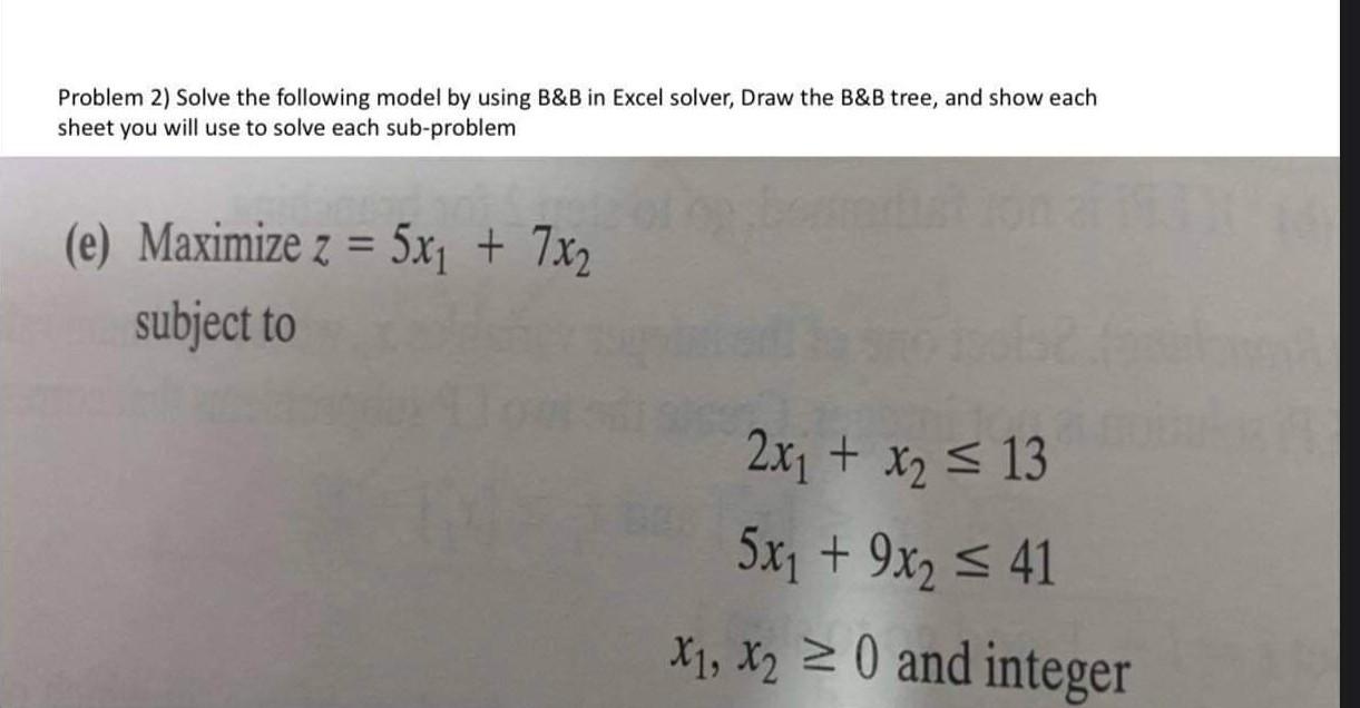 Solved Problem 2) Solve The Following Model By Using B&B In | Chegg.com