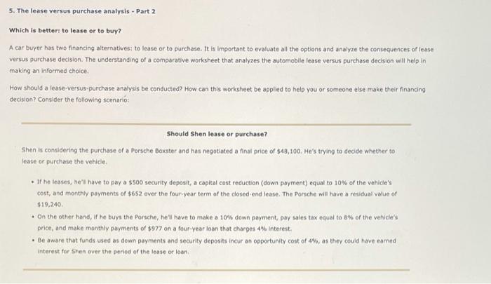 Solved 5. The Lease Versus Purchase Analysis - Part 2 Which | Chegg.com