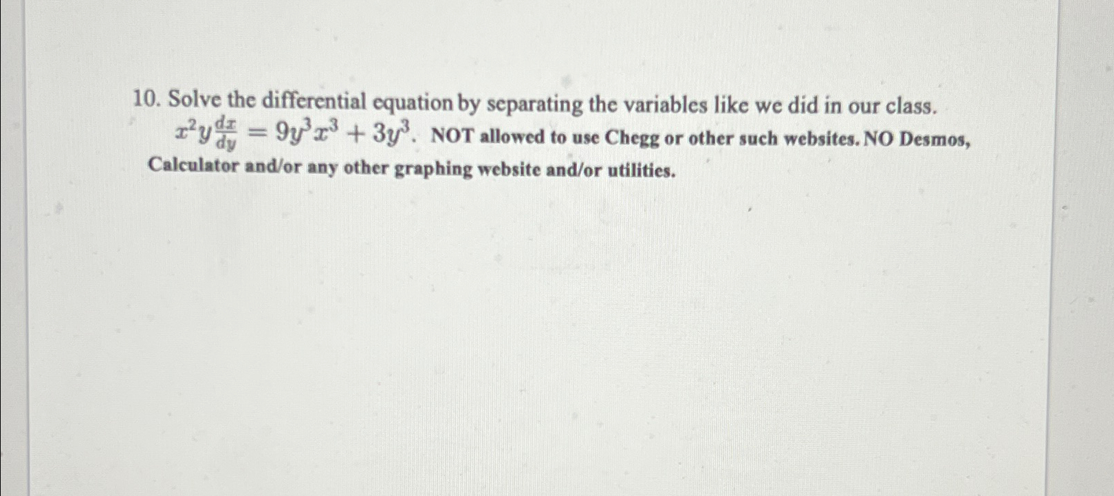 Solved Solve the differential equation by separating the | Chegg.com