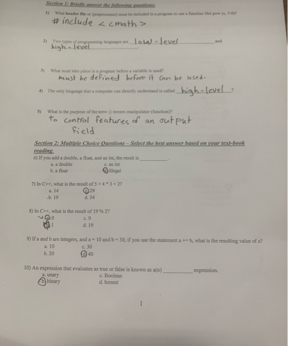 Solved Section 1: Briefly answer the following mestions 1 | Chegg.com