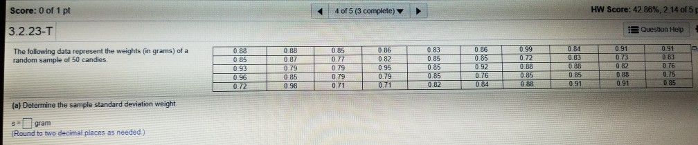 Solved Score: 0 of 1 pt 4 of 5 (3 complete) HW Score: | Chegg.com