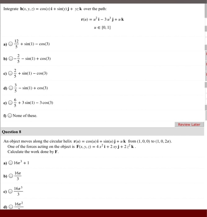 Solved Integrate H X Y Z Cos X I Sin Y J Yz K Ov Chegg Com