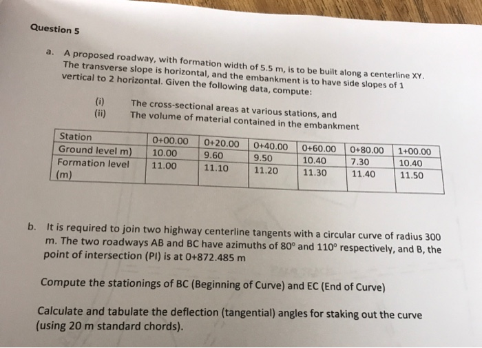 Solved Question 5 A Proposed Roadway, With Formation Width | Chegg.com