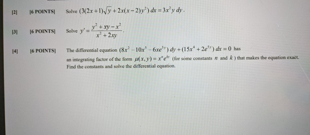 Solved 121 16 POINTS| Solve (3(2x+1)/9+2x(x − 2)y?) dx = | Chegg.com